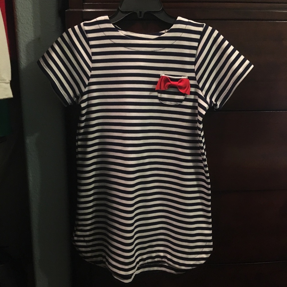 White and navy striped dress